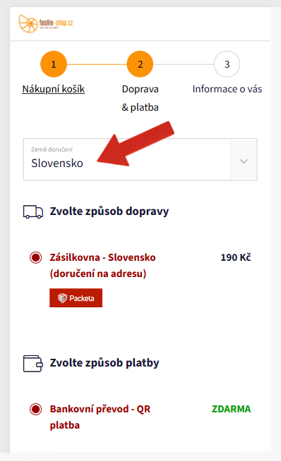 Volba Slovensko v kroku Doprava a platba.